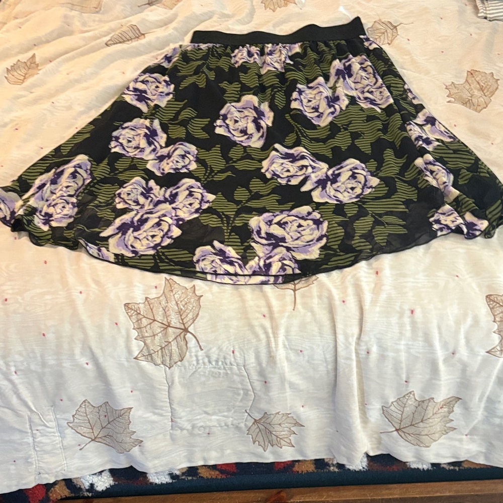 LuLaRoe Black and Green Floral Skater Skirt